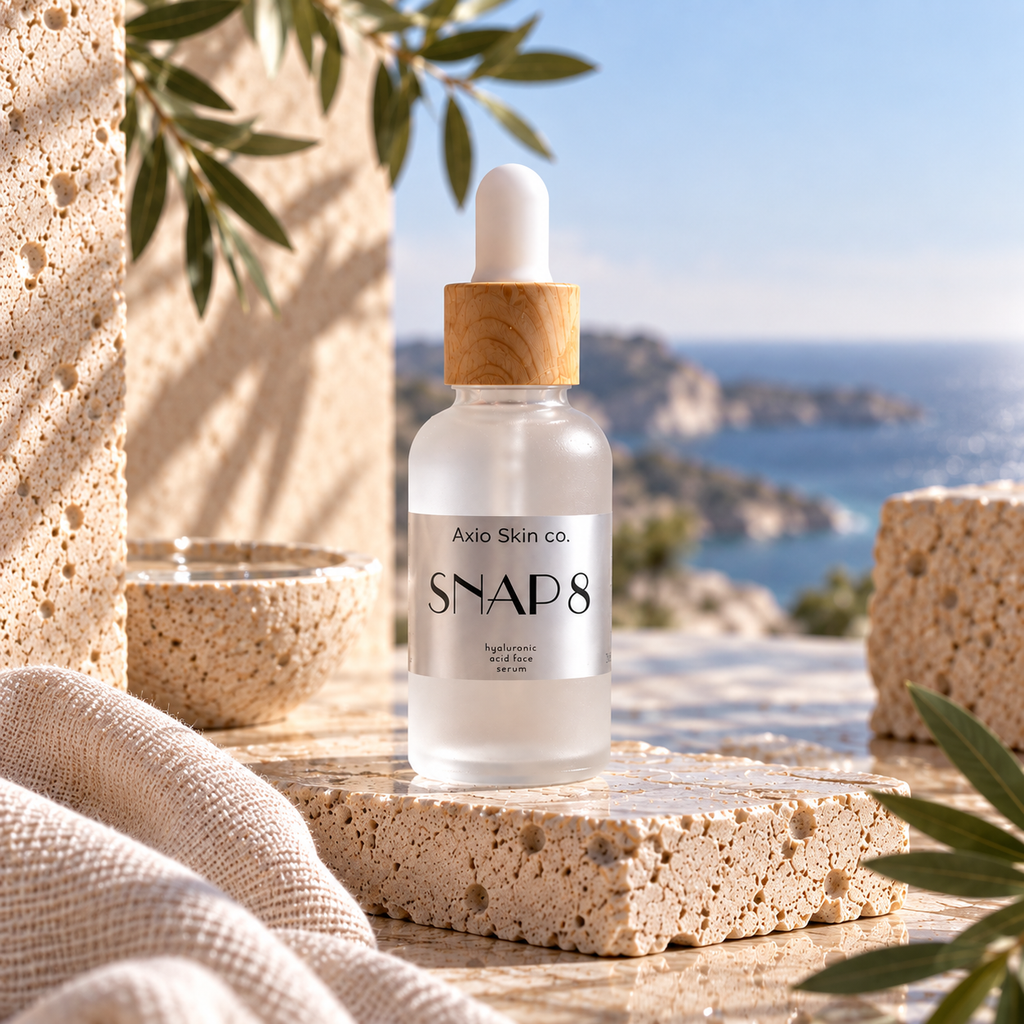 Axio Skin Co SNAP-8 Hyaluronic Acid Face Serum, a 30ml glass dropper bottle